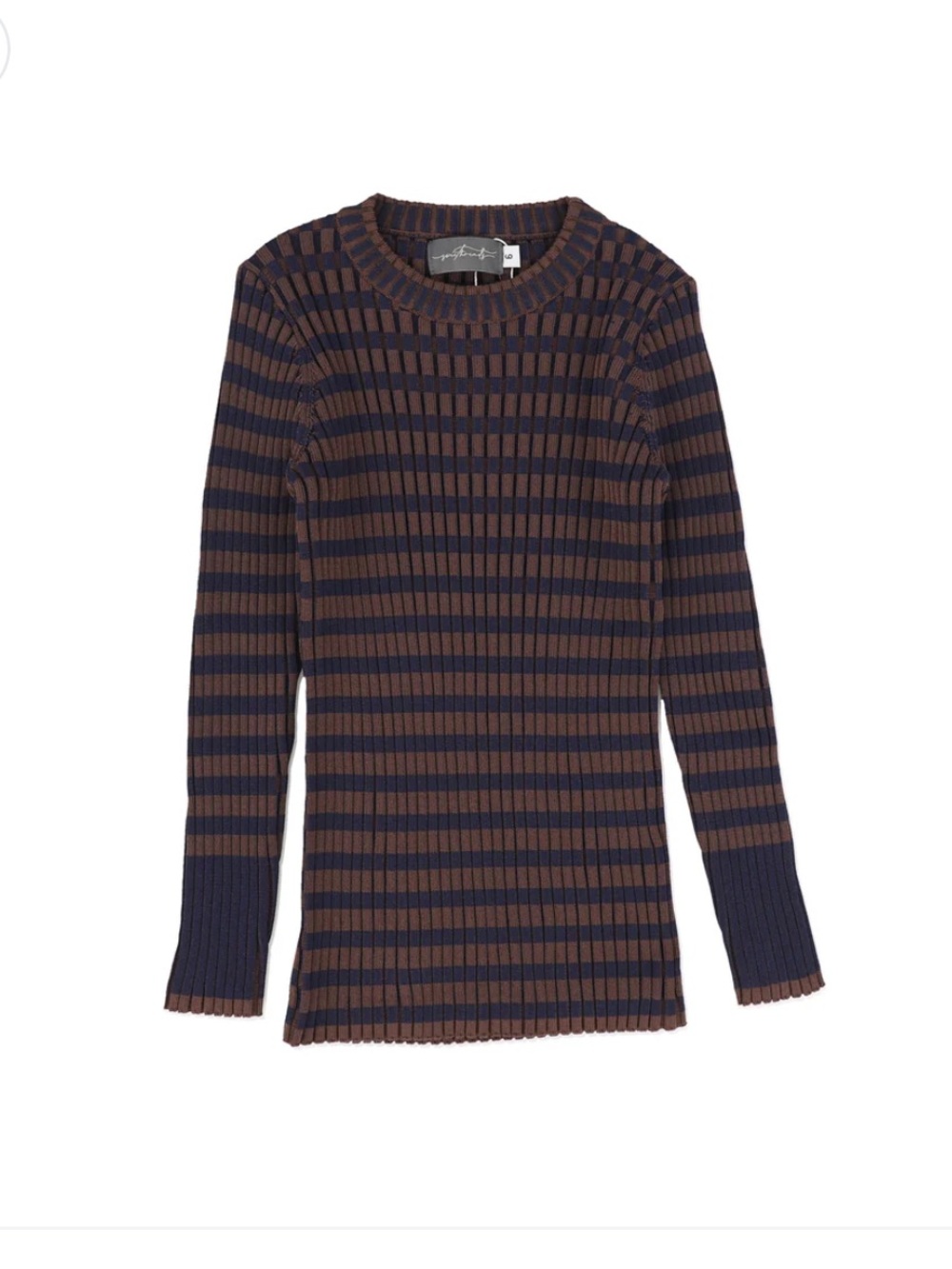 Sweet Threads Kids Ribbed Striped Crewneck Sweater 8 Brown & Navy